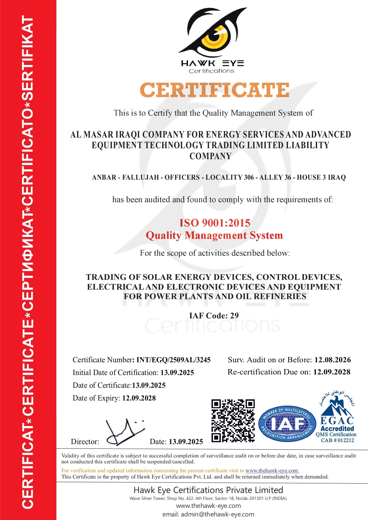 ISO 9001 Certificate
